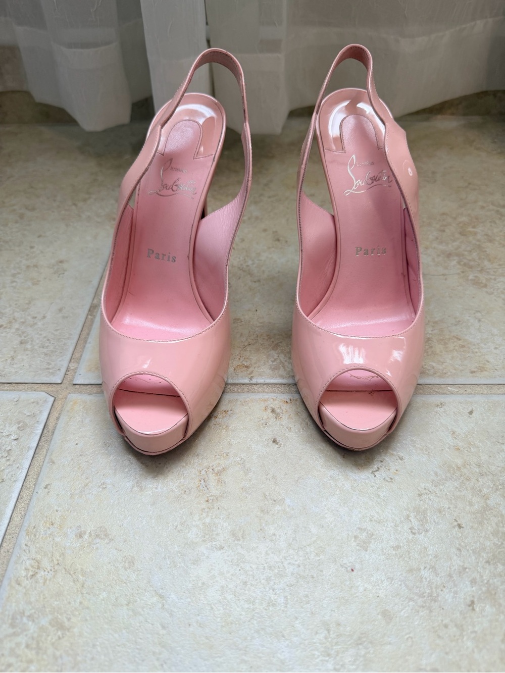 Christian Louboutin Blush Patent Peep-Toe Slingback Pumps